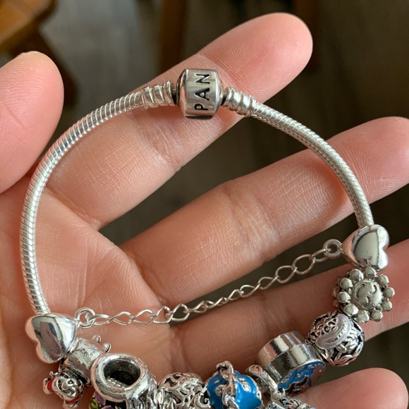 Pandora Moments Snake Chain Bracelet w/ Disney Alice in Wonderland Charms - Picture 8 of 12